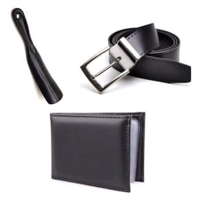 Kit Cinto Masculino Dupla Face Fivela Com Carteira Slim e Calçadeira Para Sapatos em Geral