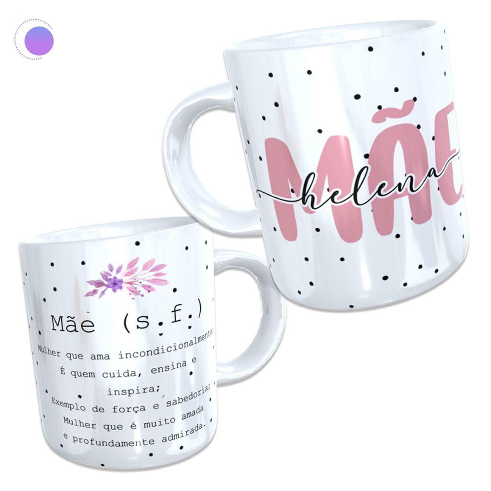 Caneca Dia Das Mães Personalizada Nome e Significado - Alça e Interior Rosa ou Branca - 325ml
