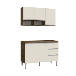Kit Cozinha Balcão c tampo 120cm Armário Aéreo AthenaMegasul