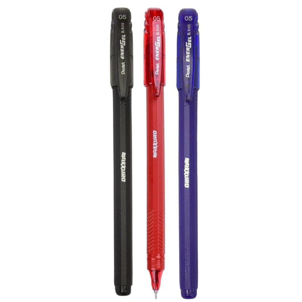 Kit 03 Caneta Gel EnerGel Makkuro 0.5mm PENTEL | Escrita Macia Secagem Rápida (Escolha as Cores)