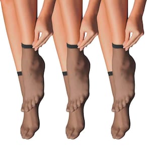 Kit 3 Pares Meia Soquete Feminina Fio 15