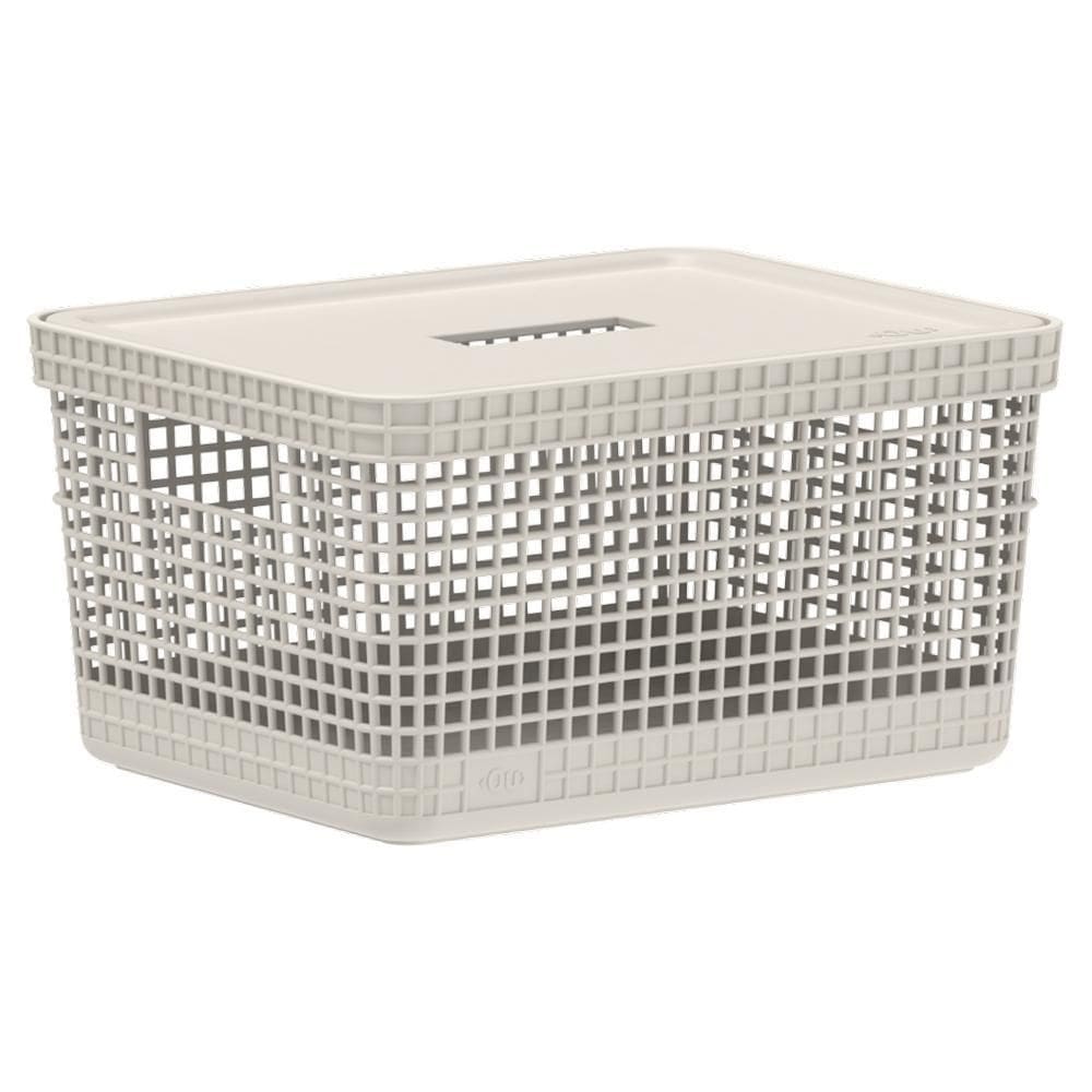 Cesto Grid Com Tampa 8 Litros Caixa Organizadora Escritório