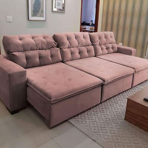 Sofá Retrátil Reclinável 7Lugares 350cm Veludo Rose Megasul