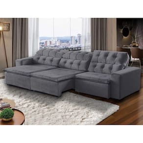 Sofá Retrátil Reclinável 6Lugares 320cm Veludo Cinza Megasul