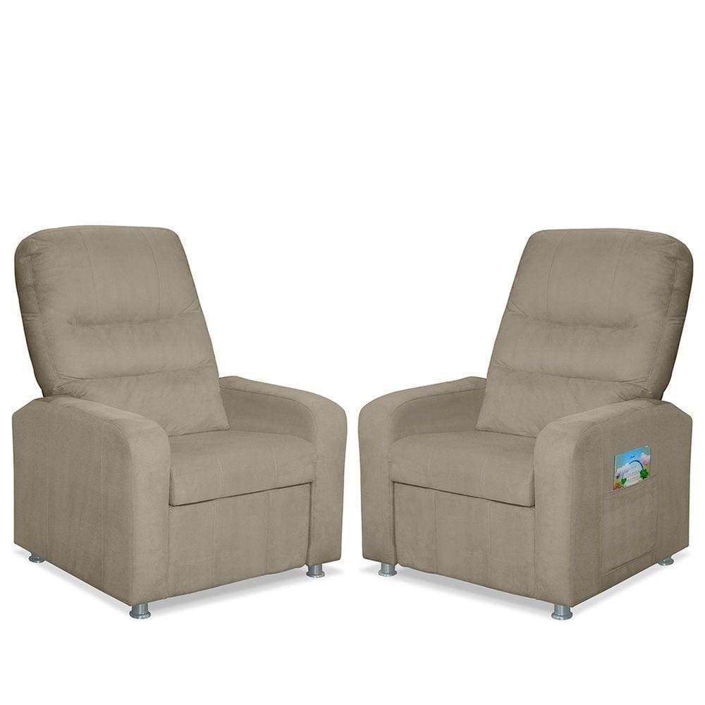 Kit 02 Poltrona Do Papai Reclinável Confortável Suede Bege