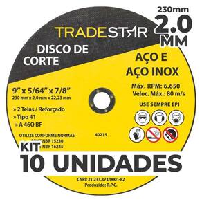 Kit C- 10 Disco De Corte Metal 9 230x2,0 Mm Furo 22-23 Mm