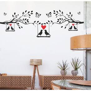 Adesivo Decorativo Árvore Com Pássaros Borboletas E Corações