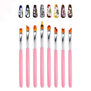 Kit 8 Pincéis Artesanais Nail Art Decoração De Unhas Flores