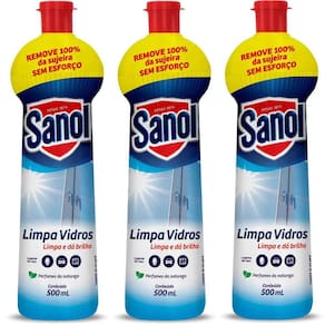 Kit com 3 Limpador de Vidros Sanol Limpa Vidros Squeeze 500ml