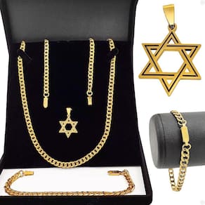 Corrente Banhada Aço Ouro + Pingente Barra Religioso Social Grumet Estiloso Moda Masculina