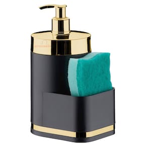 Dispenser Detergente Esponja Pia Cozinha Preto Dourado