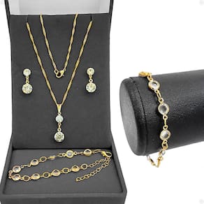 Corrente colar veneziana + pulseira + brincos Qualidade Premium banhada presente strass moda dourada