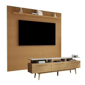 Conjunto Home Suspenso Frisado para Tv até 75 Polegadas Curitiba e Rack 3 Porta San Paulo Cinamomo/Off White