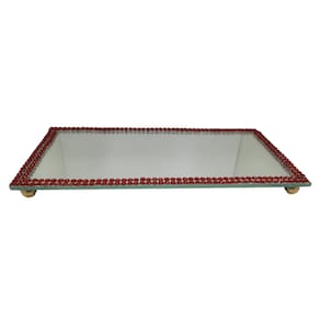 Bandeja Espelhada Decorada Artesanal 24 cm em Vidro