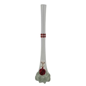 Vaso Solitário Pomba Gira Rosa Tridente 19 cm em Vidro