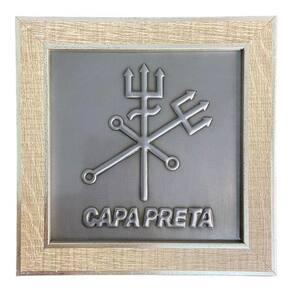 Quadro Exu Capa Preta Madeira Carvalho E Metal 18 X18 Cm