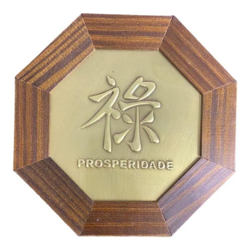 Quadro Ideograma Prosperidade Madeira Imbuia Oitavado 18 Cm