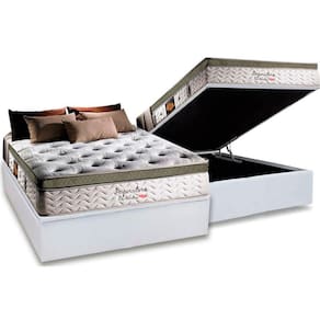 Cama Box Baú Casal: Colchão Molas Ensacadas Herval MasterPocket Imperatore Eco Bamboo + Base CRC Courano White(138x188)