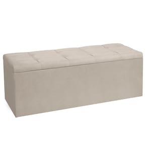 Calçadeira Recamier Baú Casal 1,40m Roma Suede Bege - Pallazio