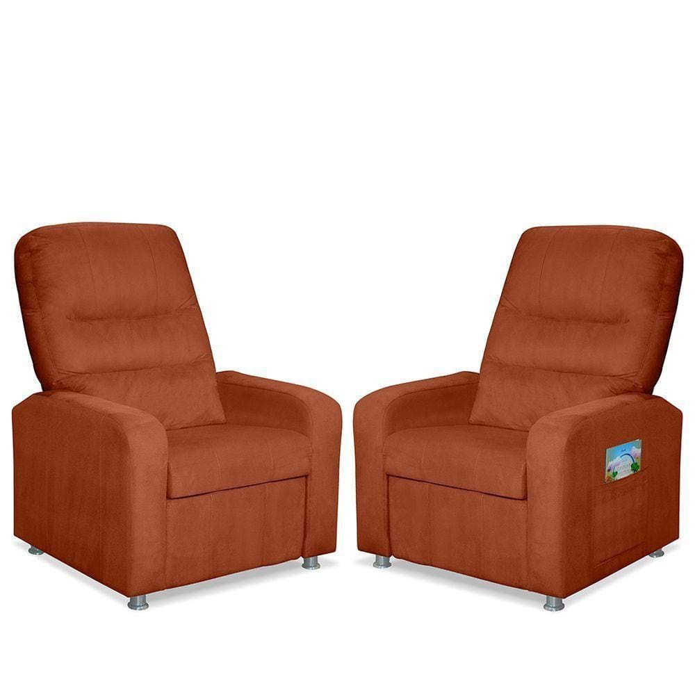 Kit 02 Poltrona Do Papai Reclinável Confortável Suede Terracota