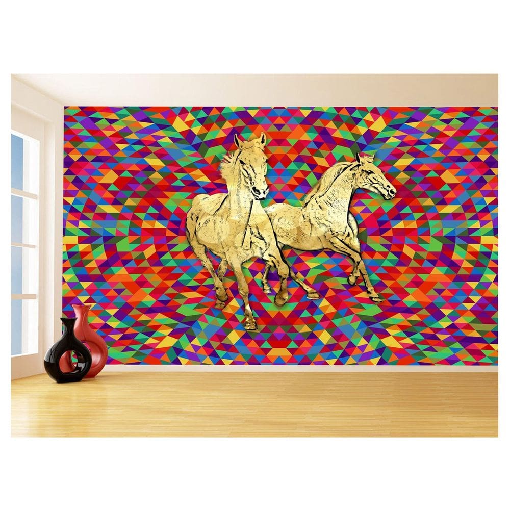 Papel De Parede Animais Pop Art Cavalos Cores 3,5M Pxa343
