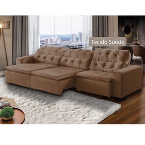 Sofá Retrátil Reclinável 9Lugares 4,1m Suede Marrom Megasul