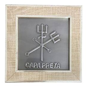 Quadro Exu Capa Preta Madeira Carvalho E Metal 13 X13 Cm