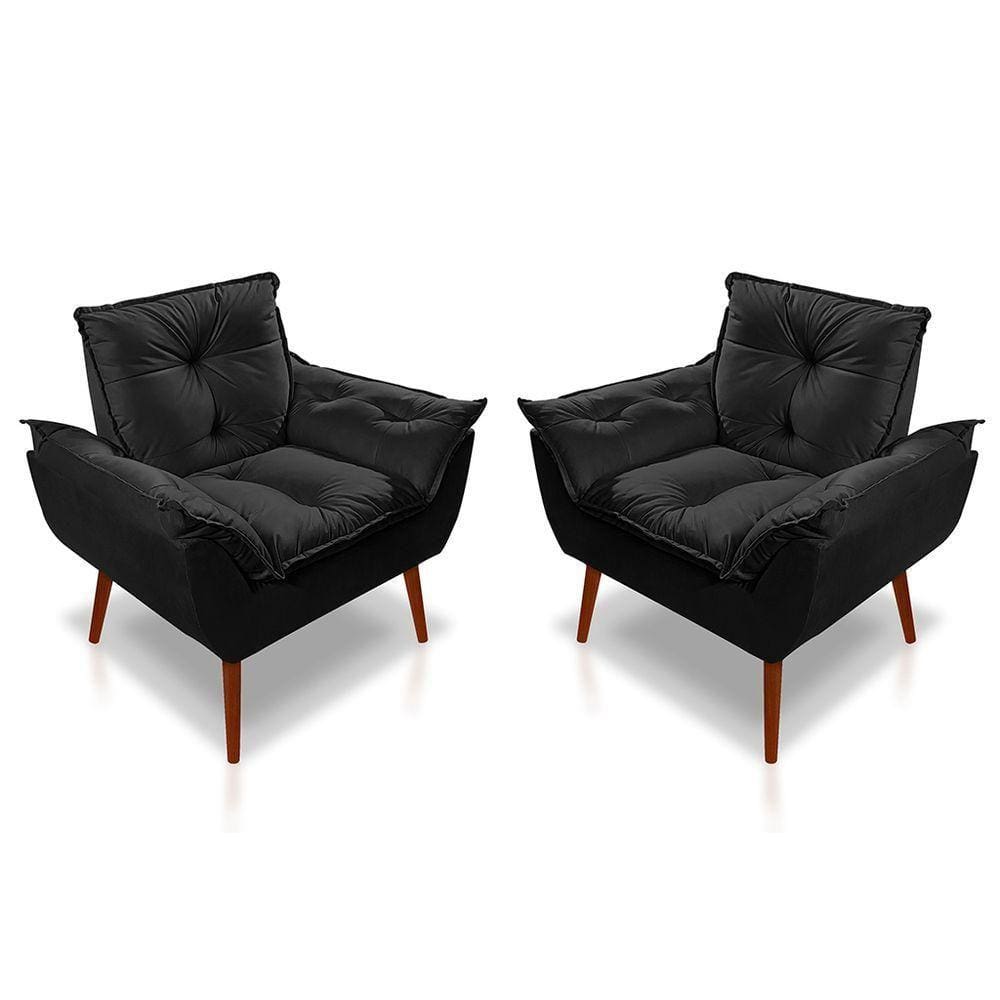 Kit 02 Poltrona Opala Decorativa Suede Preto