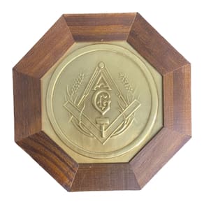 Quadro Maçonaria Madeira Imbuia Oitavado e Metal 18 Cm