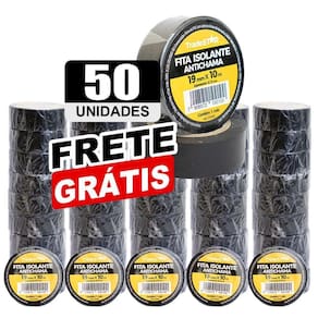 Kit 50 Rolos Pç Fita Isolante 10 Metros Preta