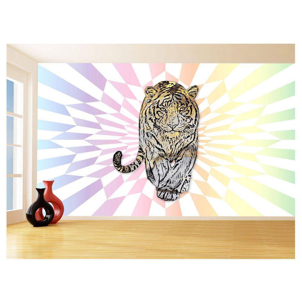 Papel De Parede 3D Animais Pop Art Tigre Felino 3,5M Pxa126
