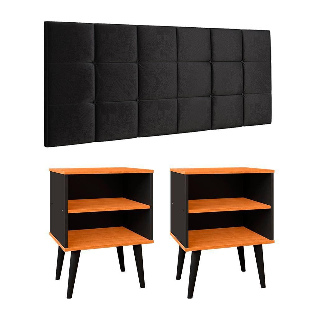 Cabeceira Suspensa Painel Cama Queen Bia 1,60 Kit 2 Mesinhas Retrô Nicho Organizador Prateleira Aparador Objeto Decoração Quarto Casal - RPM