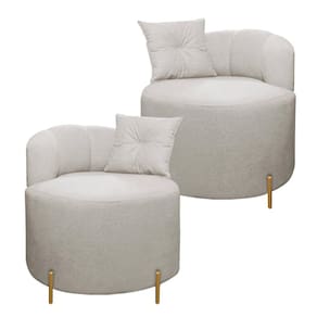 Kit 2 Poltrona Orgânica Grecia Redonda Com Pés De Metal Bouclê Bege SOFA STORE