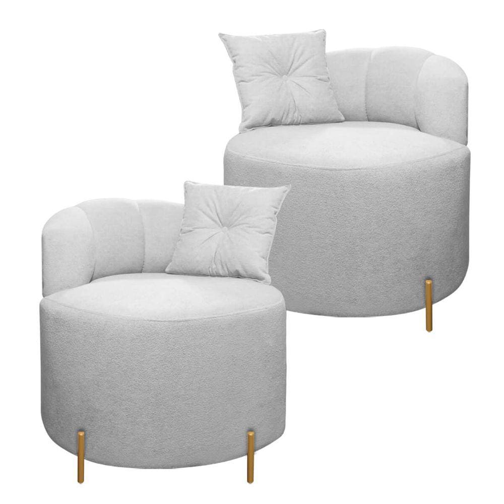Kit 2 Cadeiras Decorativas Orgânica Grecia Bouclê Cinza Com Pés Em Metal SOFA STORE