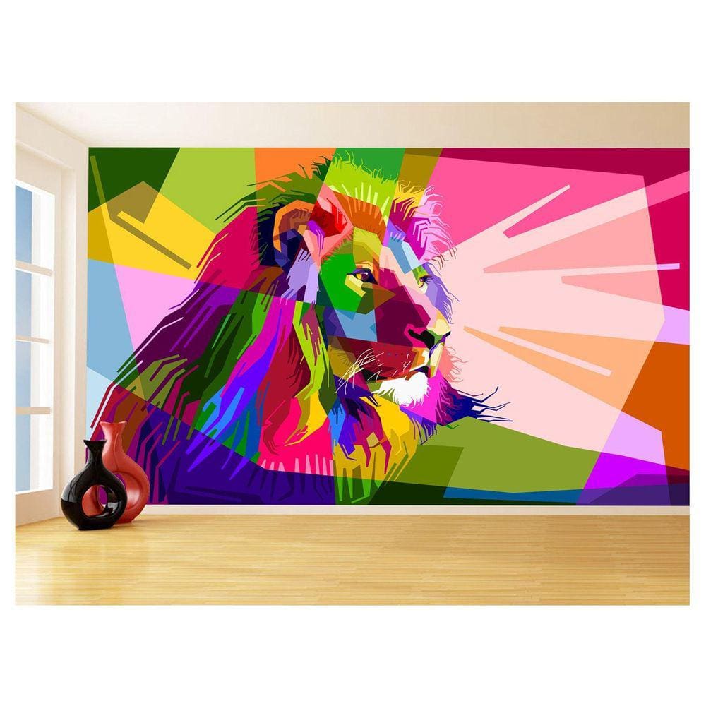 Papel De Parede Animais Leão Rosto Arte Cores 3,5M Anm498