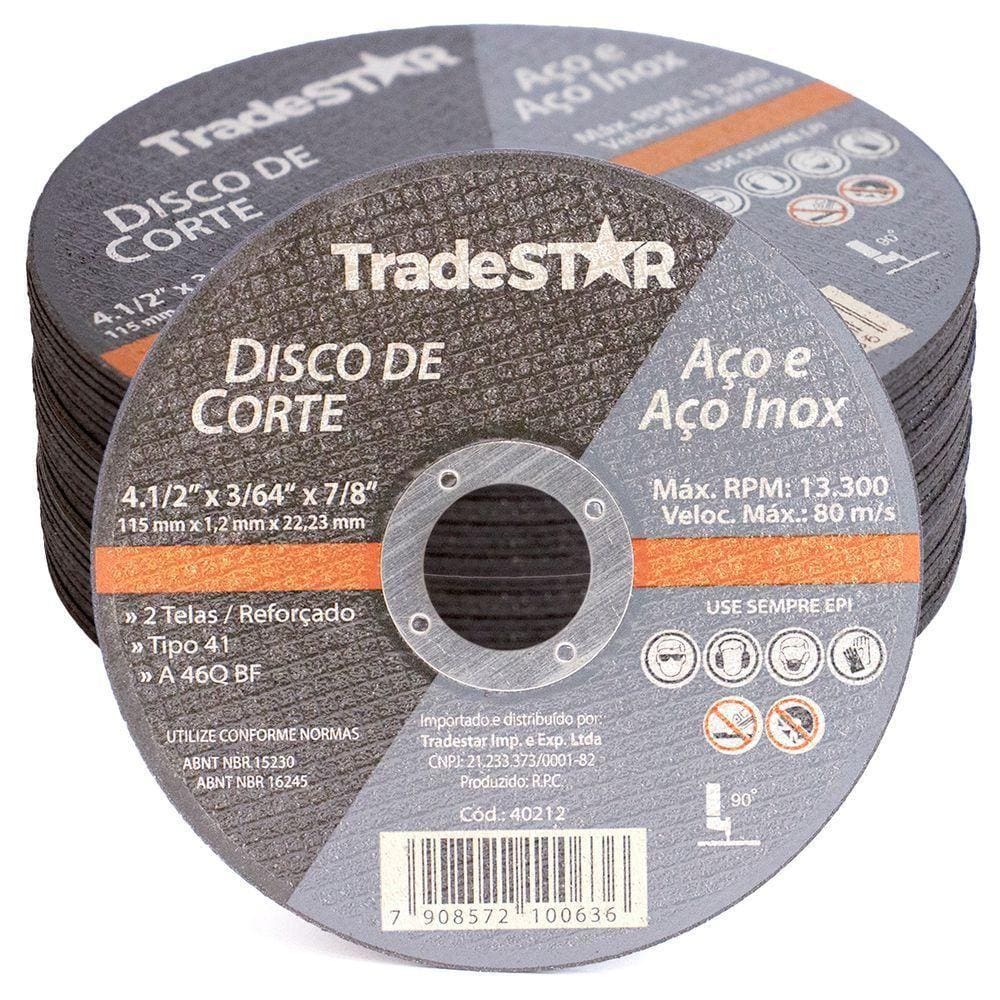 Kit 100 Discos De Corte Metal Inox 115x1,2mm Esmerilhadeira