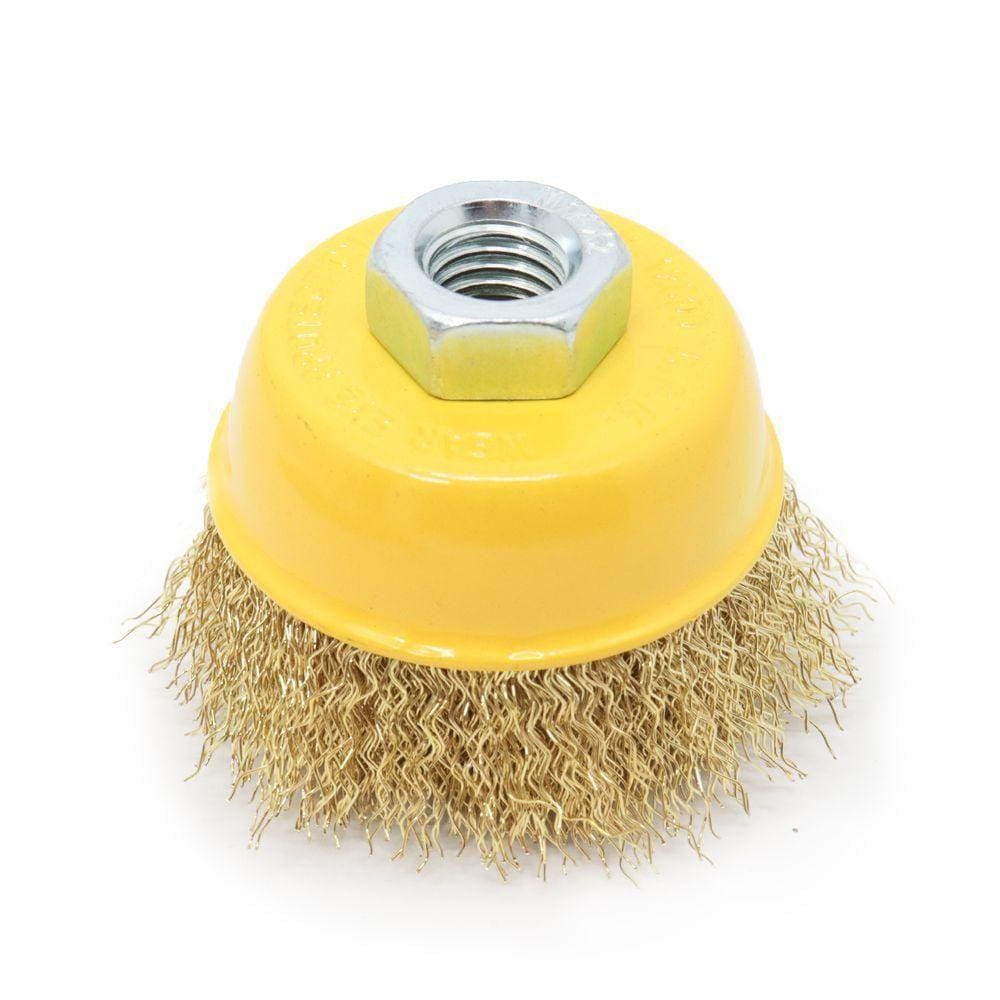 Escova Copo Aço Carbono Latonado 2.1-2 64mm M14 Ondulada