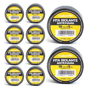 Kit 10 Rolos Fita Isolante Antichama 19mm X 5 Metros Preta