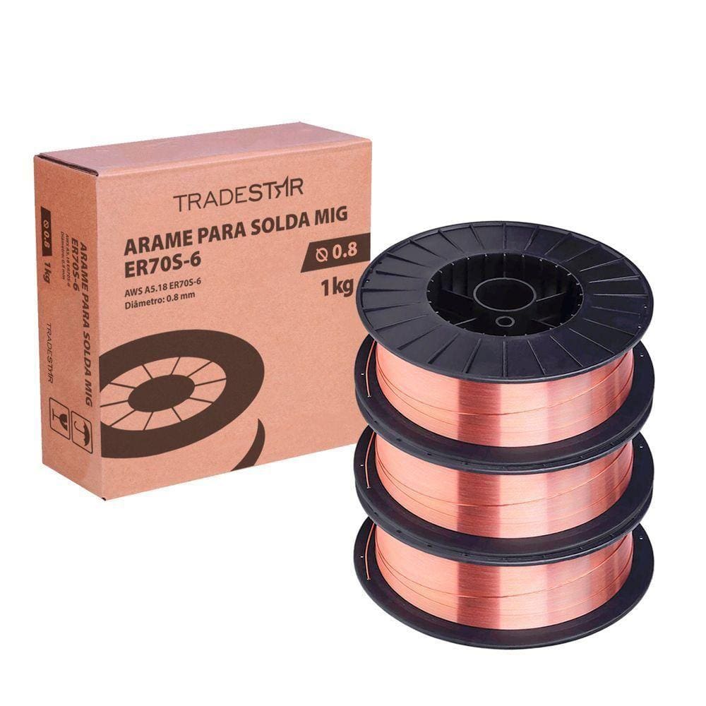 Kit 3 Rolos Arame Para Solda Mig Com Gás 0,8 Mm 1kg Er70s-6