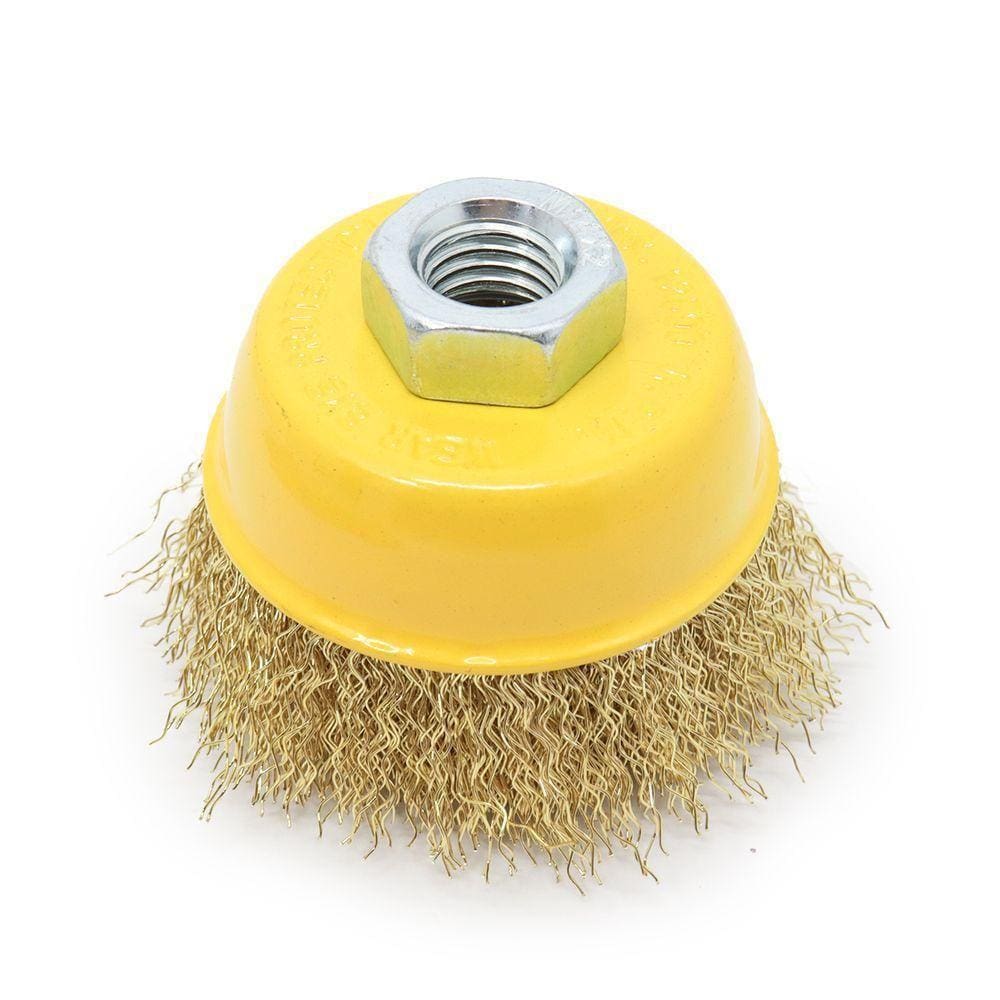 Escova Copo Aço Carbono Latonado 3 75mm M14 Ondulada