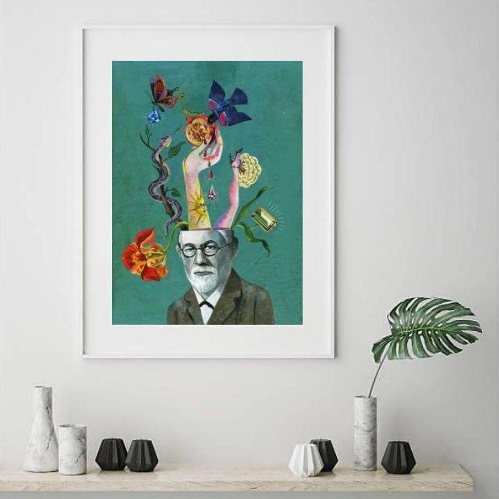 Quadro Freud Cérebro Flores - 60X48Cm