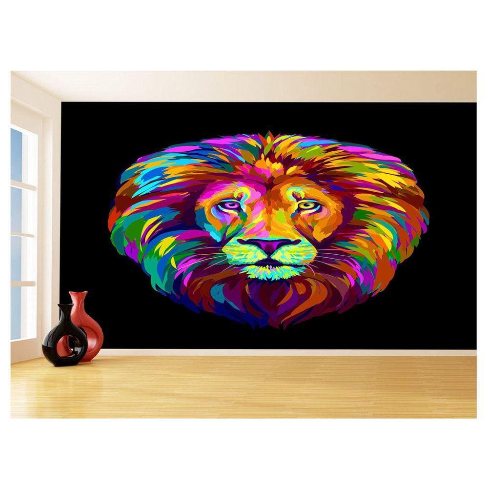 Papel De Parede Animais Leão Rosto Arte Cores 3,5M Anm470