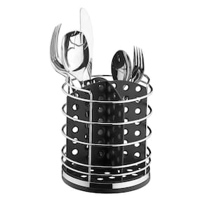 Porta Talheres Preto Suporte Mesa Cozinha Aço Cromado