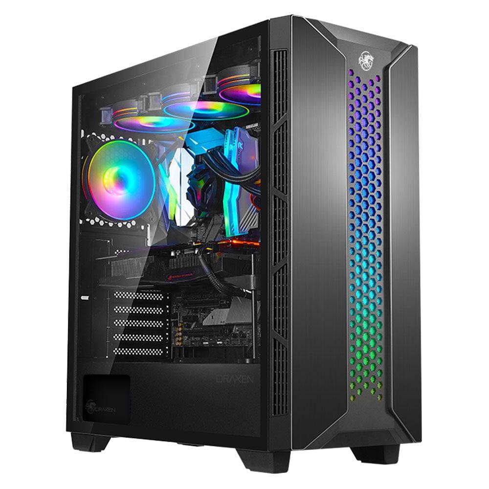 Gabinete Gamer Thalatha Aluminio ARGB Preto DRAXEN