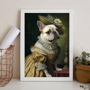 Quadro Bulldog Francês Branquinha - Lady 24X18Cm