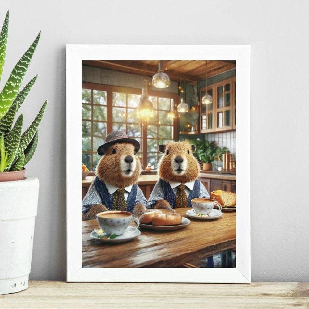 Quadro Cozinha - Café Das Capivaras 45X34Cm - Com Vidro