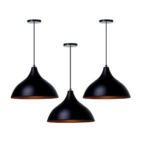 Kit 3 Lustre Pendente Panamá Preto  Com Cobre Alumínio