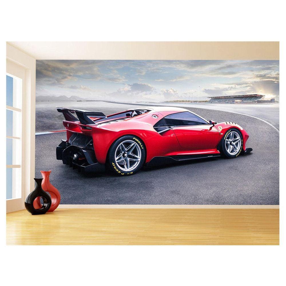 Papel De Parede 3D Carro Ferrari Vermelha Pista 3,5M Car135