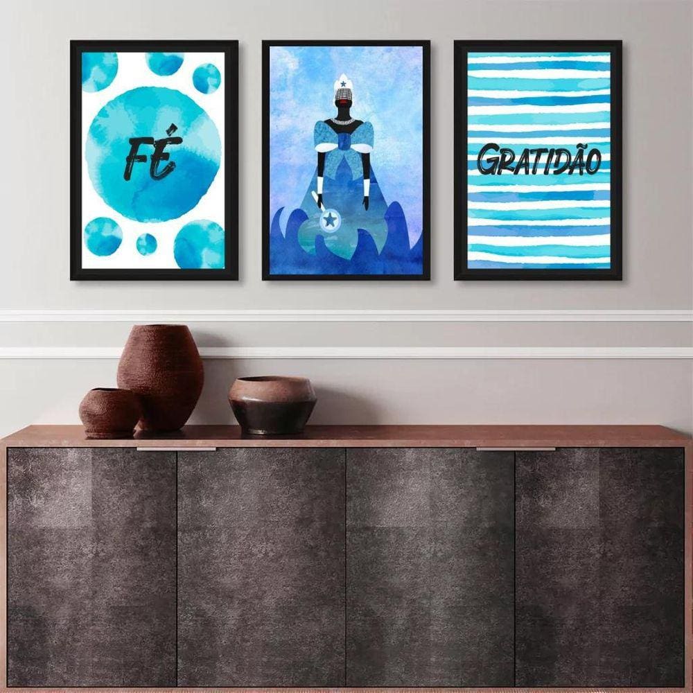 Kit 3 Quadros Iemanjá - Fé E Gratidão 33X24Cm - Com Vidro