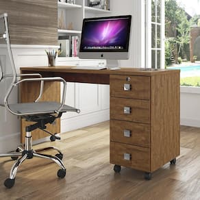 Escrivaninha Para Computador Office Com 4 Gavetas Dubai Amêndoa - Lukaliam Moveis